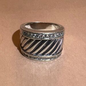 David Yurman .925 Diamond Cigar Wide Band Cable Ring Sz 7